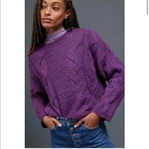 Anthropologie Purple Cable Knit Dahlia Sweater